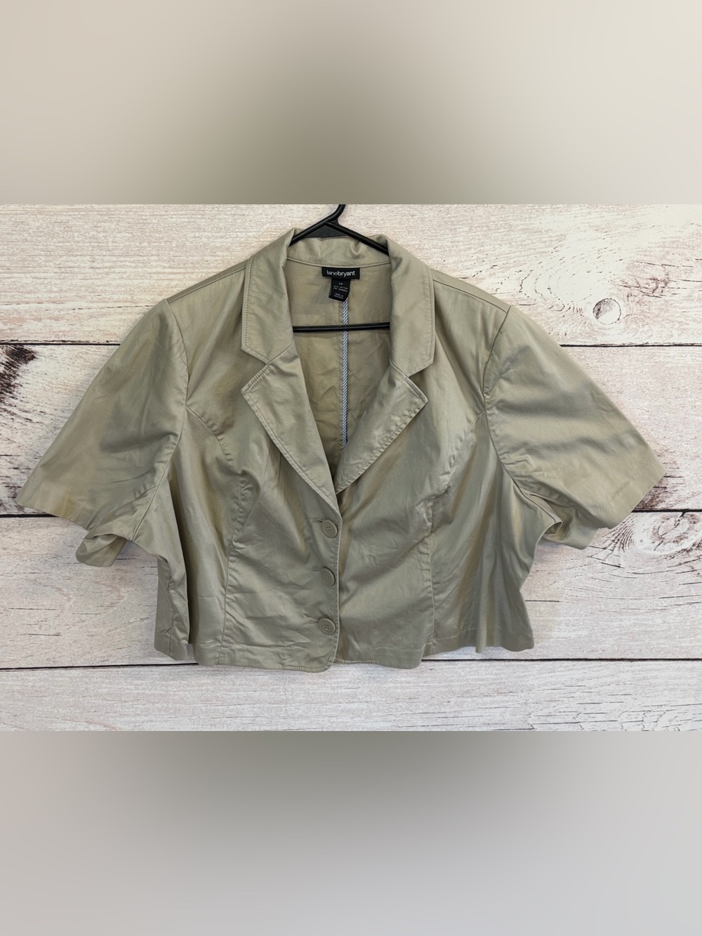 Lane Bryant Khaki Cropped Short-Sleeve Blazer
